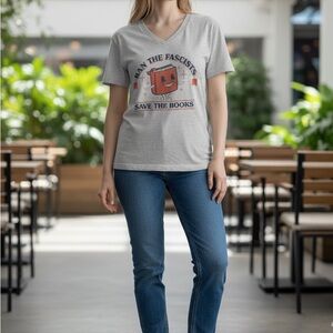 Gray Graphic Tee "Ban the Fascists. Save the Books" Worn once.